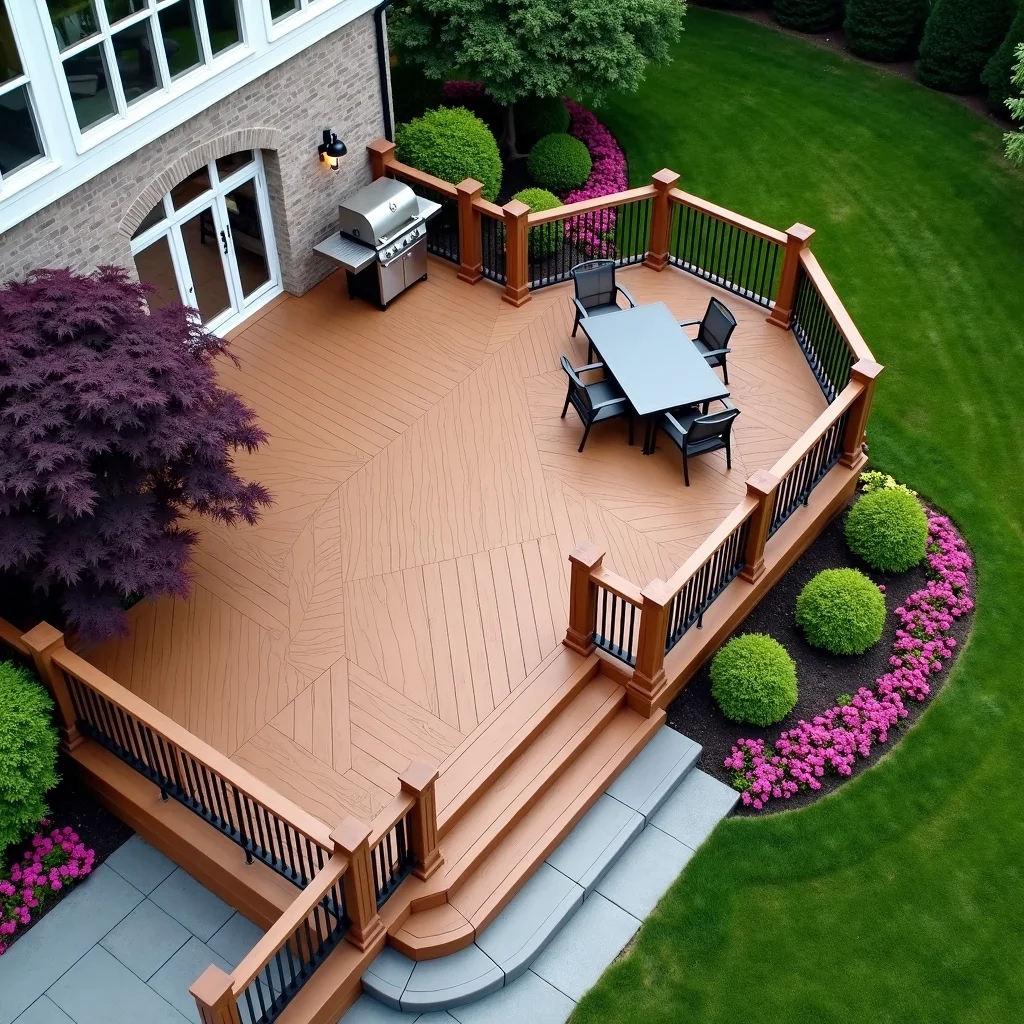 Composite deck boards installation detailing overhead view