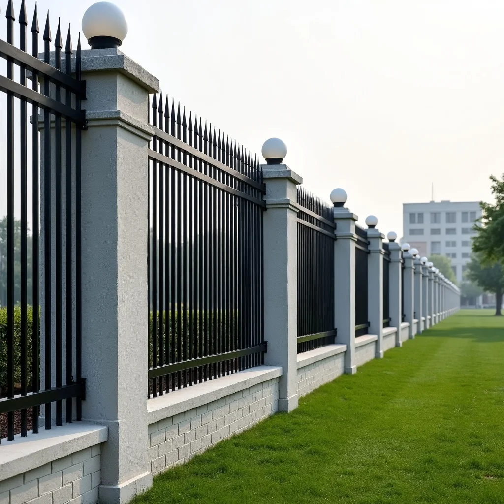 Premium decorative black metal security fencing with white columns